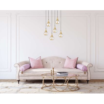 Kattokruunu johdossa LACRIMA HONEY 6xE27/60W/230V musta/kulta/savuinen beige