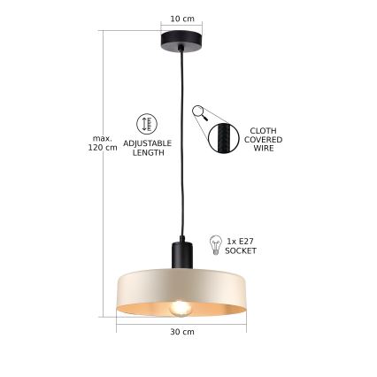 Kattokruunu johdossa LATTE 1xE27/60W/230V beige/musta