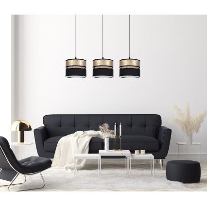 Kattokruunu johdossa LIMA 3xE27/60W/230V kulta/musta