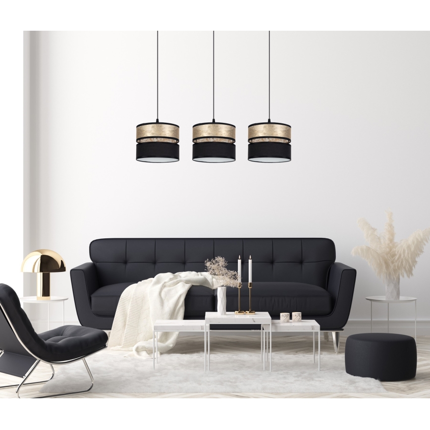 Kattokruunu johdossa LIMA 3xE27/60W/230V kulta/musta