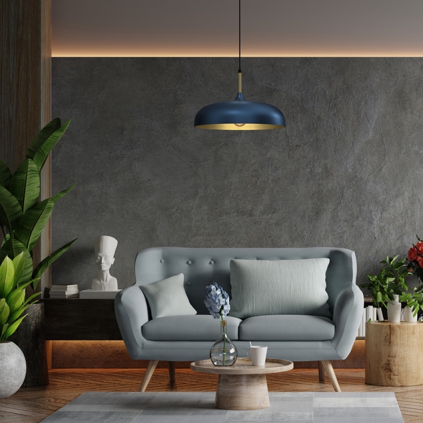 Kattokruunu johdossa LINCOLN 1xE27/60W/230V d. 45 cm sininen