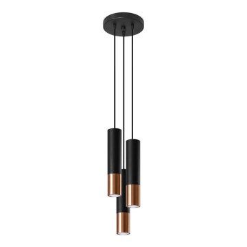 Kattokruunu johdossa LOOPEZ 3xGU10/40W/230V pyöreä musta/kupari