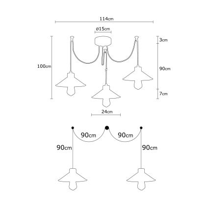 Kattokruunu johdossa MANAVGAT 3xE27/40W/230V hämähäkki