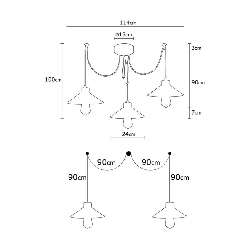 Kattokruunu johdossa MANAVGAT 3xE27/40W/230V hämähäkki