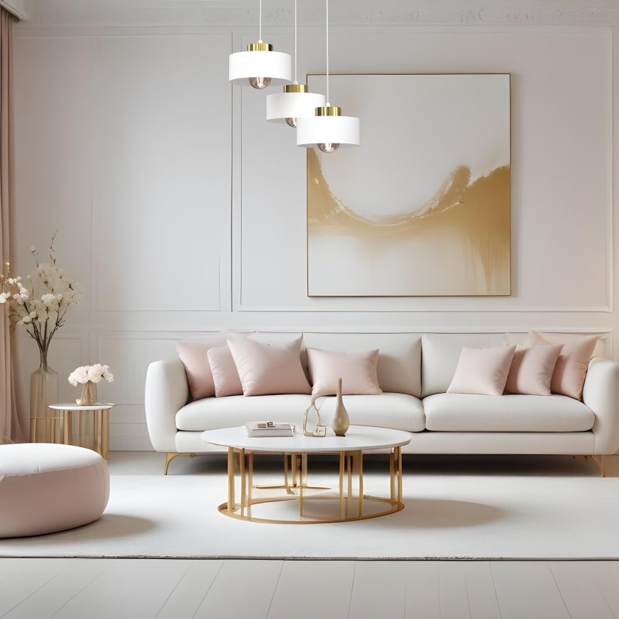 Kattokruunu johdossa MARTI 3xE27/15W/230V valkoinen/kulta