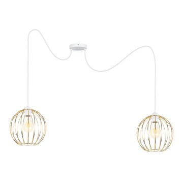 Kattokruunu johdossa MATT 2xE27/60W/230V hämähäkki valkoinen/kulta