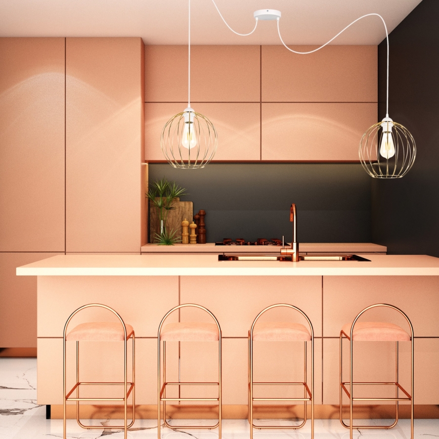 Kattokruunu johdossa MATT 2xE27/60W/230V hämähäkki valkoinen/kulta