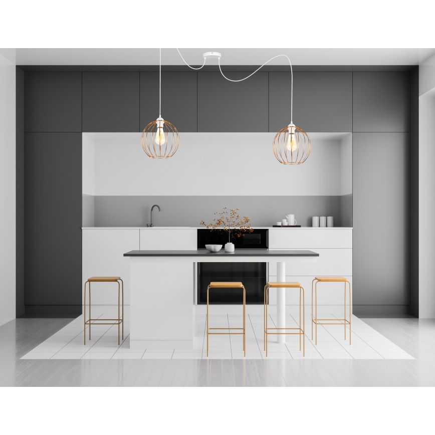 Kattokruunu johdossa MATT 2xE27/60W/230V hämähäkki valkoinen/kupari