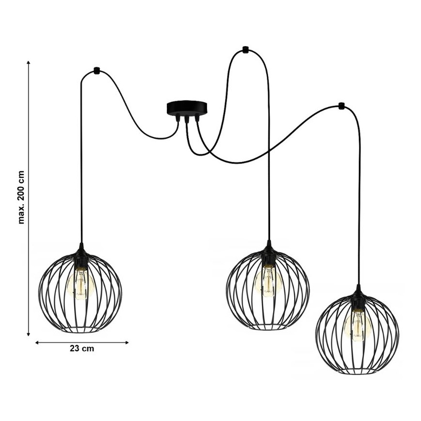 Kattokruunu johdossa MATT 3xE27/60W/230V hämähäkki