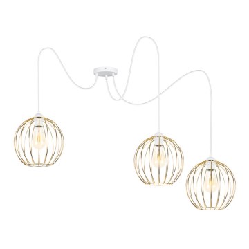 Kattokruunu johdossa MATT 3xE27/60W/230V hämähäkki valkoinen/kulta