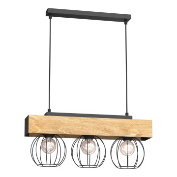 Kattokruunu johdossa MENTON 3xE27/15W/230V musta/ruskea/tammi