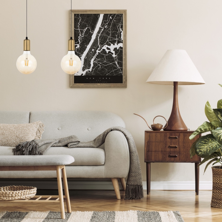 Kattokruunu johdossa MIROS 2xE27/60W/230V musta/kultainen