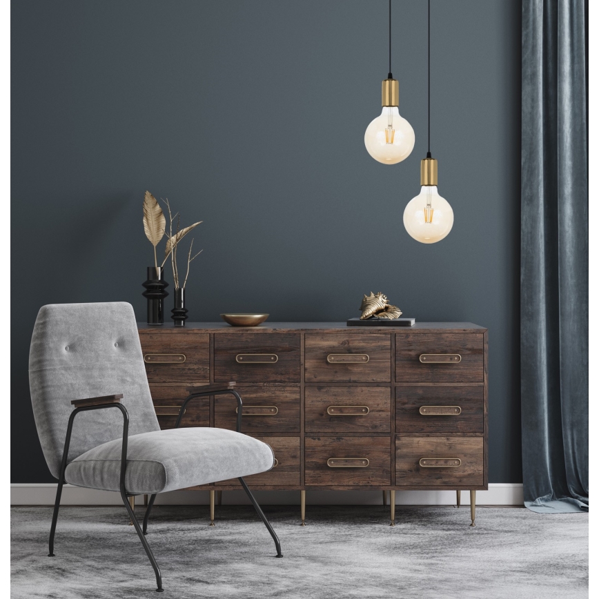 Kattokruunu johdossa MIROS 2xE27/60W/230V pyöreä musta/kultainen