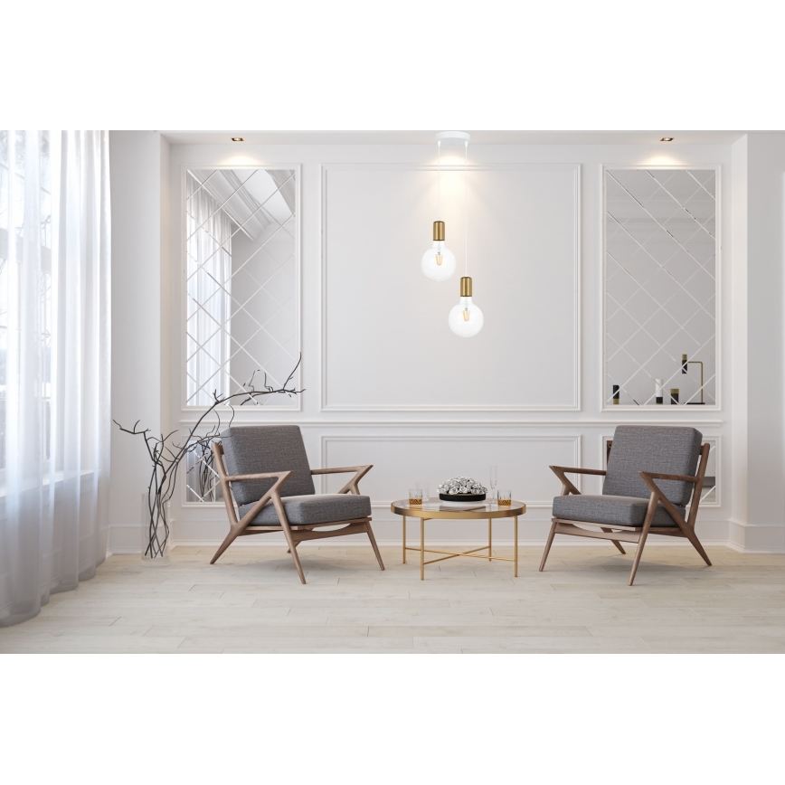 Kattokruunu johdossa MIROS 2xE27/60W/230V pyöreä valkoinen/kultainen