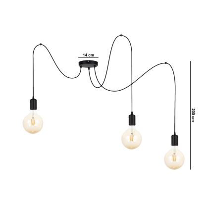 Kattokruunu johdossa MIROS 3xE27/60W/230V hämähäkki musta