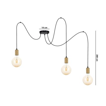 Kattokruunu johdossa MIROS 3xE27/60W/230V hämähäkki musta/kulta
