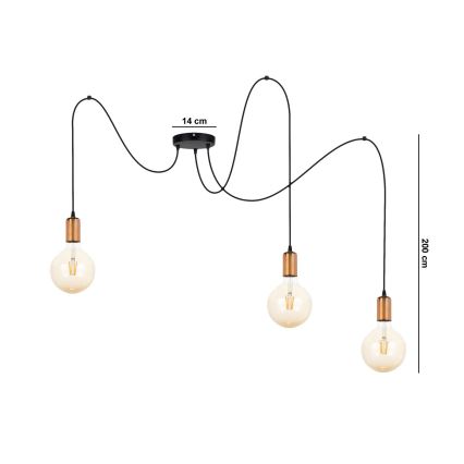 Kattokruunu johdossa MIROS 3xE27/60W/230V hämähäkki musta/kupari