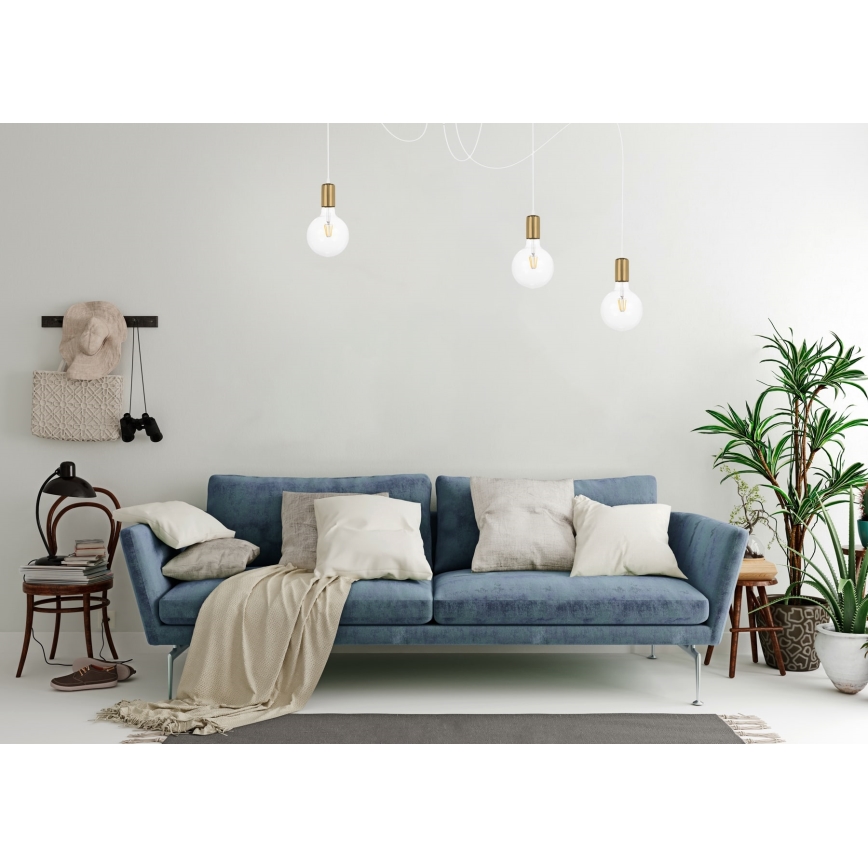 Kattokruunu johdossa MIROS 3xE27/60W/230V hämähäkki valkoinen/kulta