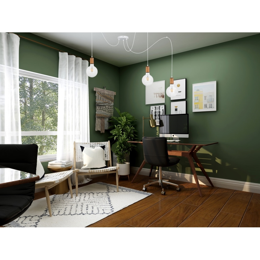 Kattokruunu johdossa MIROS 3xE27/60W/230V hämähäkki valkoinen/kupari