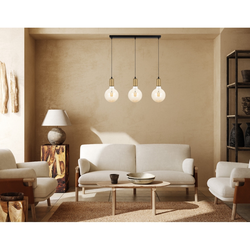 Kattokruunu johdossa MIROS 3xE27/60W/230V musta/kultainen