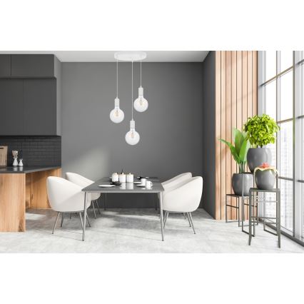 Kattokruunu johdossa MIROS 3xE27/60W/230V pyöreä valkoinen