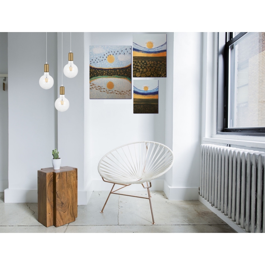 Kattokruunu johdossa MIROS 3xE27/60W/230V pyöreä valkoinen/kultainen