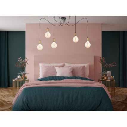 Kattokruunu johdossa MIROS 5xE27/60W/230V hämähäkki musta/kulta