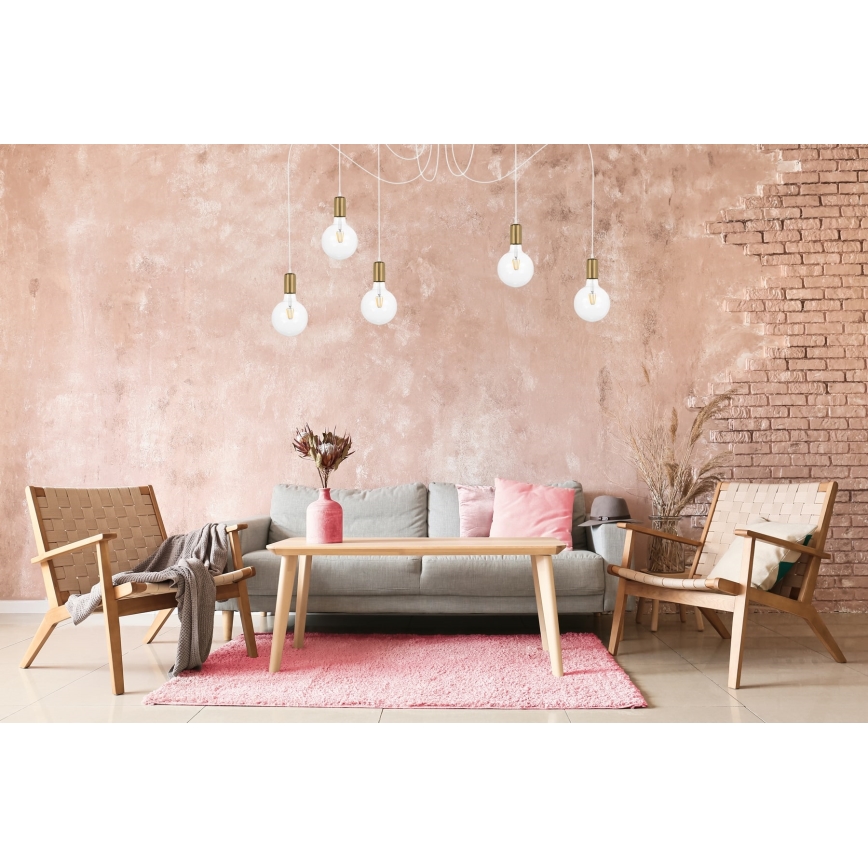 Kattokruunu johdossa MIROS 5xE27/60W/230V hämähäkki valkoinen/kulta