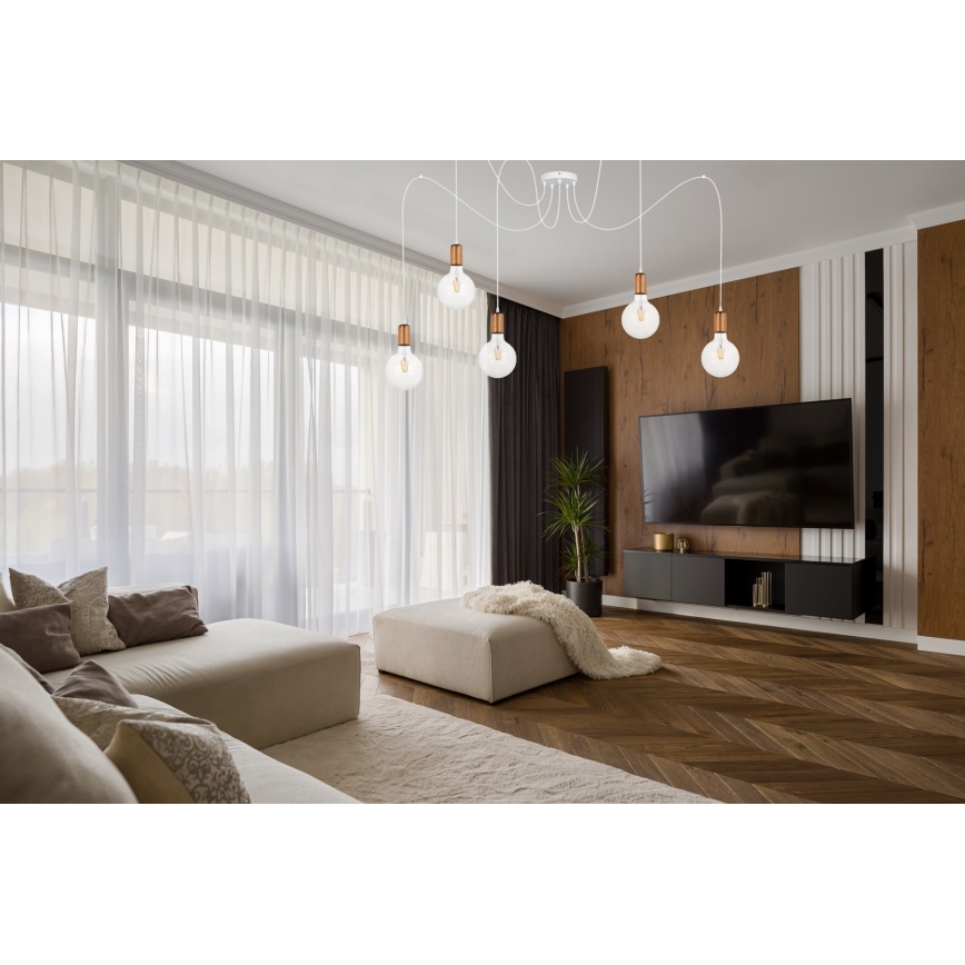 Kattokruunu johdossa MIROS 5xE27/60W/230V hämähäkki valkoinen/kupari