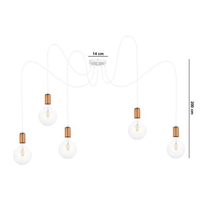 Kattokruunu johdossa MIROS 5xE27/60W/230V hämähäkki valkoinen/kupari