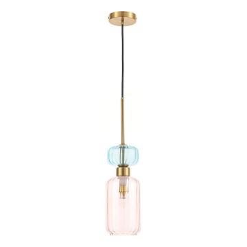 Kattokruunu johdossa MOLLY 1xE14/40W/230V halkaisija 12 cm kulta/vaaleanpunainen/sininen
