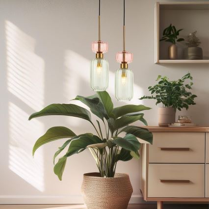 Kattokruunu johdossa MOLLY 1xE14/40W/230V halkaisija 12 cm kulta/vihreä/vaaleanpunainen