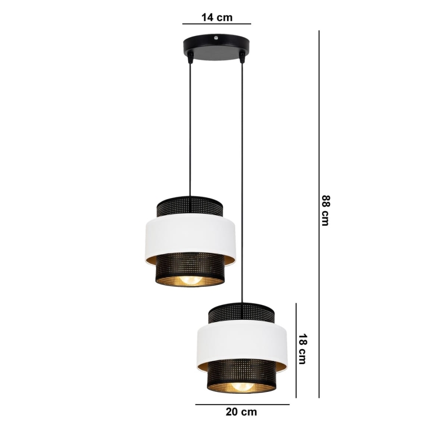 Kattokruunu johdossa NESS 2xE27/60W/230V halkaisija 30 cm musta/valkoinen