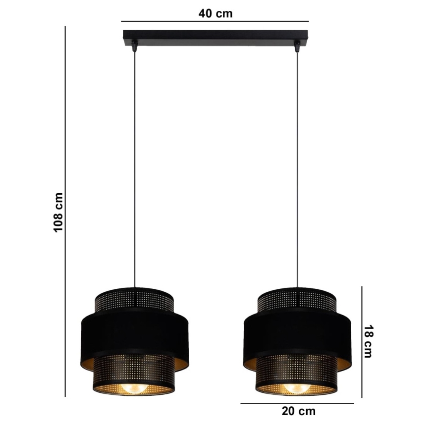 Kattokruunu johdossa NESS 2xE27/60W/230V musta