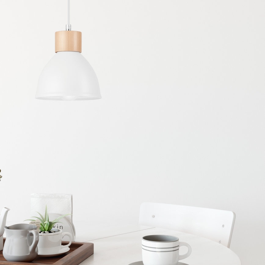 Kattokruunu johdossa NICO 1xE27/60W/230V valkoinen/pyökki