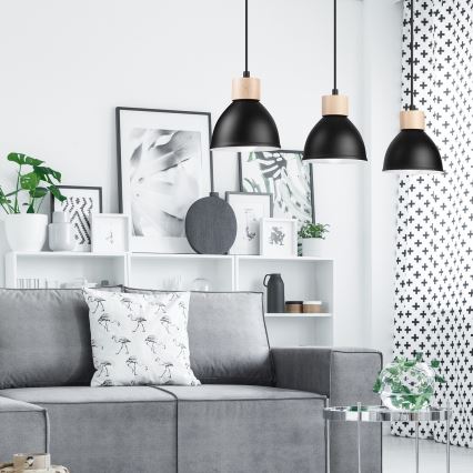 Kattokruunu johdossa NICO 3xE27/60W/230V musta/pyökki