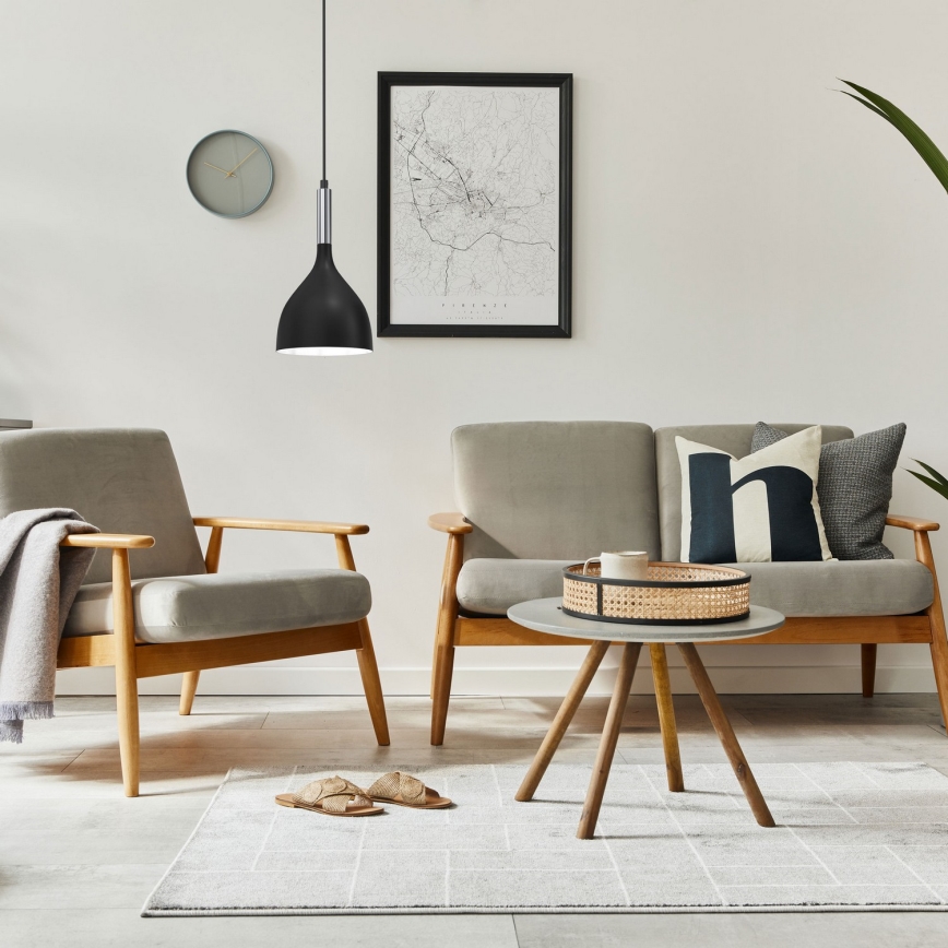 Kattokruunu johdossa NOAK 1xE27/15W/230V musta/kiiltävä kromi