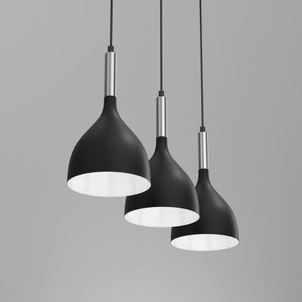 Kattokruunu johdossa NOAK 3xE27/15W/230V musta/kiiltävä kromi