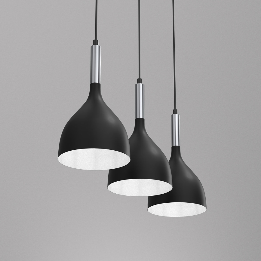 Kattokruunu johdossa NOAK 3xE27/15W/230V musta/kiiltävä kromi