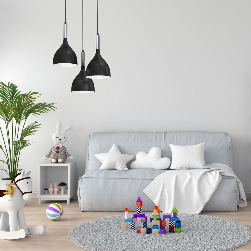 Kattokruunu johdossa NOAK 3xE27/15W/230V musta/kiiltävä kromi