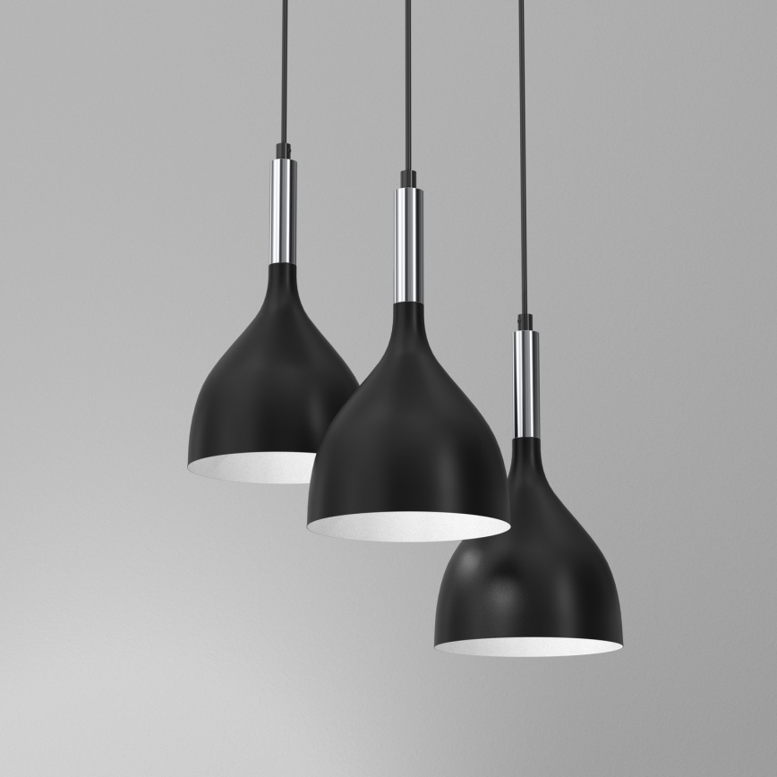 Kattokruunu johdossa NOAK 3xE27/15W/230V musta/kiiltävä kromi