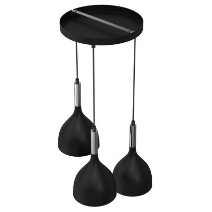 Kattokruunu johdossa NOAK 3xE27/15W/230V musta/kiiltävä kromi