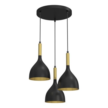 Kattokruunu johdossa NOAK 3xE27/15W/230V musta/kulta