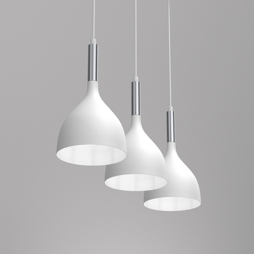 Kattokruunu johdossa NOAK 3xE27/15W/230V valkoinen/kiiltävä kromi