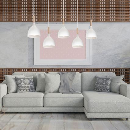 Kattokruunu johdossa NOAK 5xE27/15W/230V valkoinen/pyökki