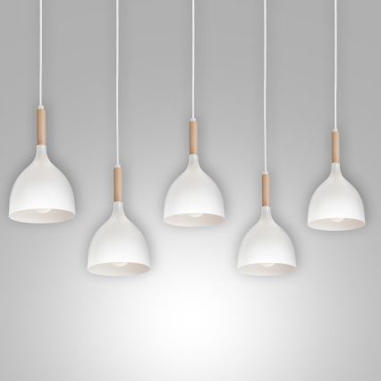 Kattokruunu johdossa NOAK 5xE27/15W/230V valkoinen/pyökki