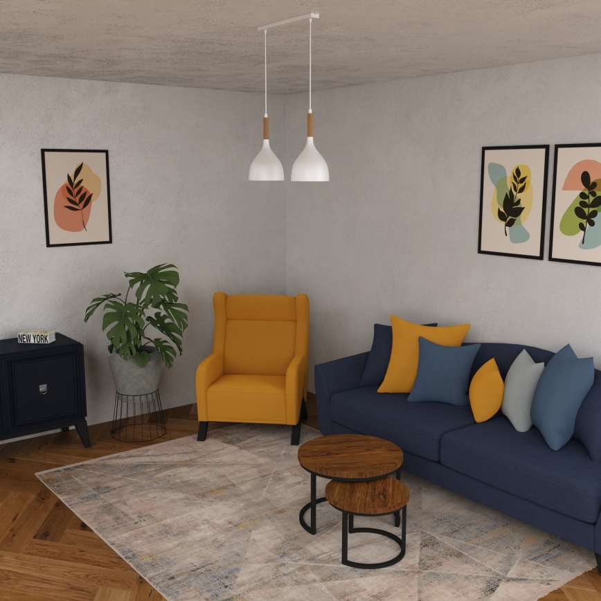 Kattokruunu johdossa NOAK WOOD 2xE27/15W/230V valkoinen/pyökki