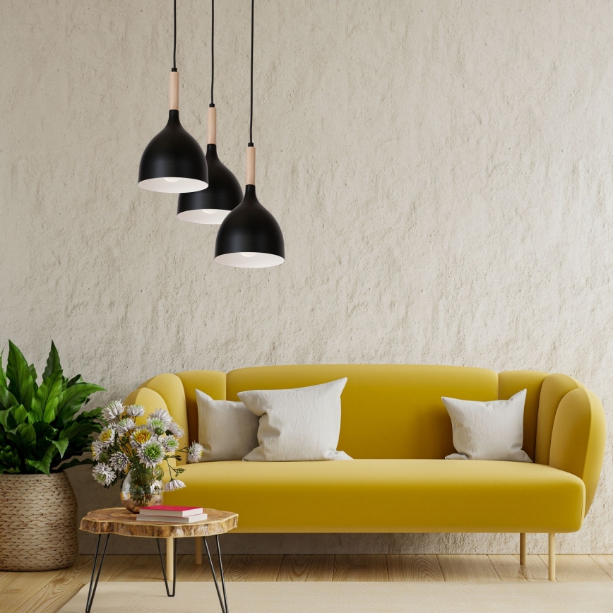 Kattokruunu johdossa NOAK WOOD 3xE27/15W/230V musta/pyökki