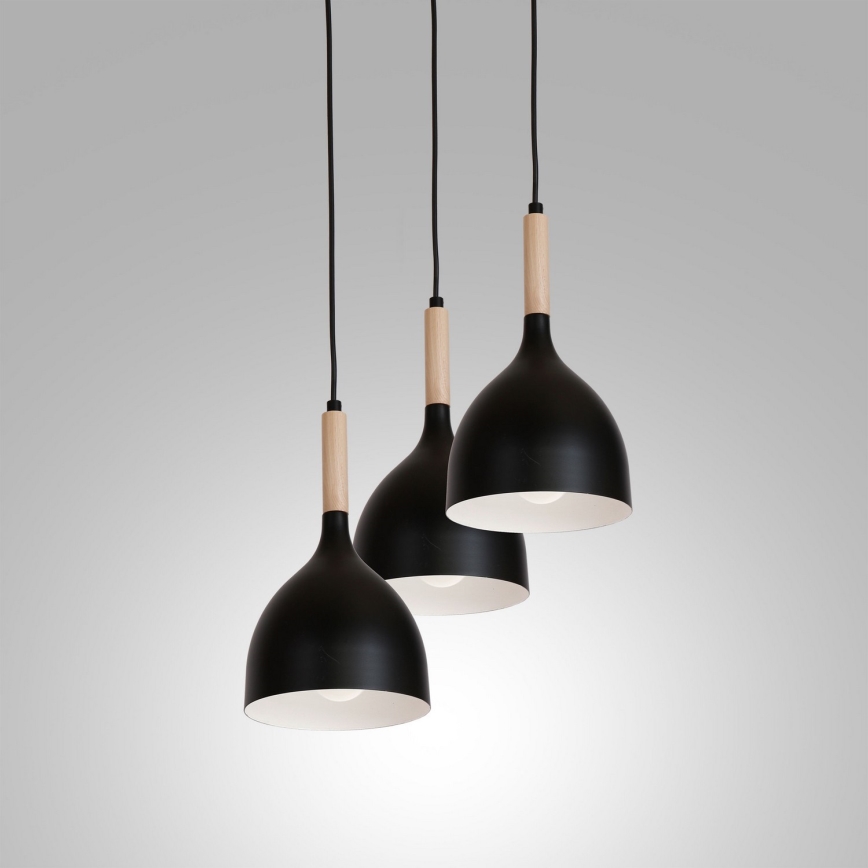 Kattokruunu johdossa NOAK WOOD 3xE27/15W/230V musta/pyökki