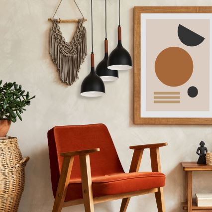 Kattokruunu johdossa NOAK WOOD 3xE27/15W/230V musta/pyökki